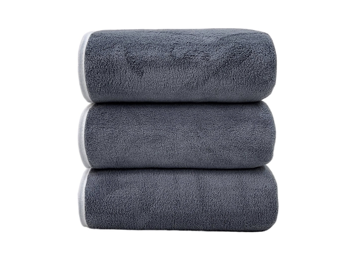 Toalha de Banho de Coral Fleece para Adultos, Macia e Altamente Absorvente, 3 Peças,cinza,70x140cm GERTIZ