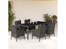 7 Pcs Conjunto De Jantar P/ Jardim C/ Almofadões Vime Pe Preto Dkd Home Decor