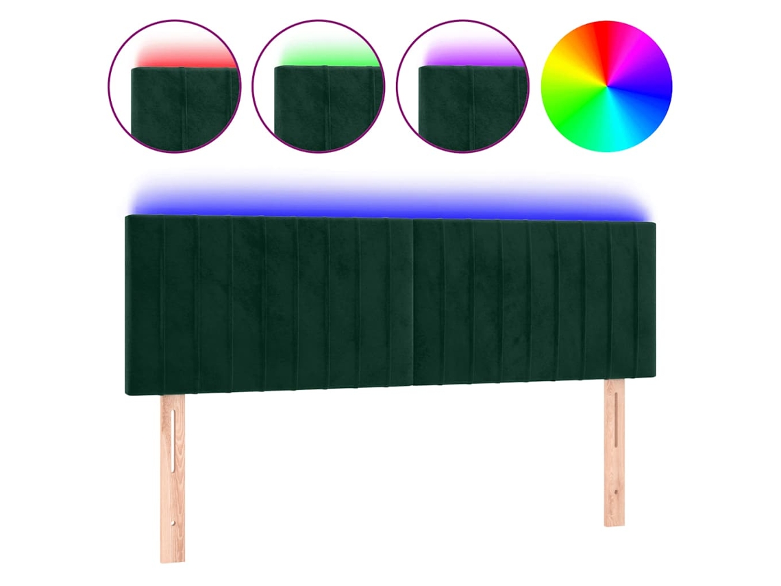 Cabeceira de Cama com Luzes Led Veludo Verde Escuro MAISON EXCLUSIVE (144x5x78 cm)