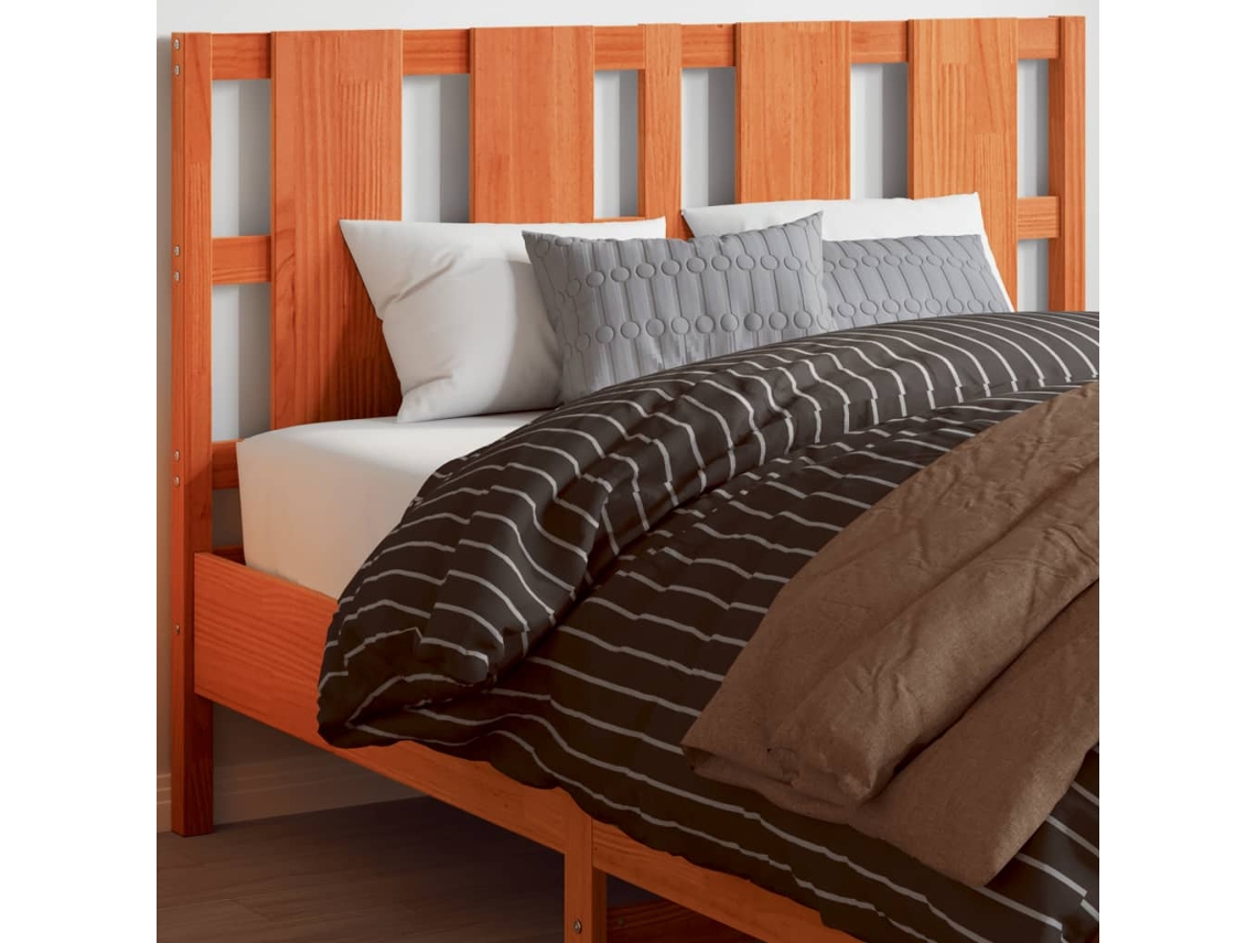 Cabecero de 135 cm en madera maciza de pino, color marrón miel