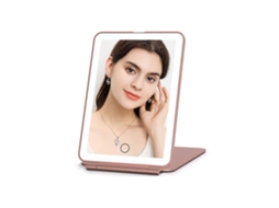 Espelho de Maquiagem Portátil Dobrável com Led , 3 Modos de Iluminação e Carregamento Usb. MDUG (rosa)