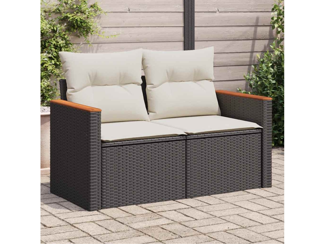 Vidaxl Sofá De Jardim Com Almofadões 2 Lugares Vime Pe Preto