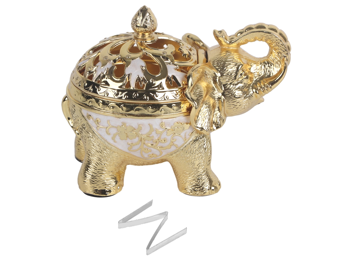 Queimador de Incenso de Elefante em Ouro Branco | S/MARCA
