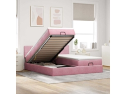 Moldura De Cama Otomana Vidaxl Com Colchão Rosa 200x200cm Veludo