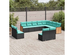 Vidaxl Conjunto De Sofá De Jardim Com 12 Peças E Almofadas Em Rattan Sintético Preto