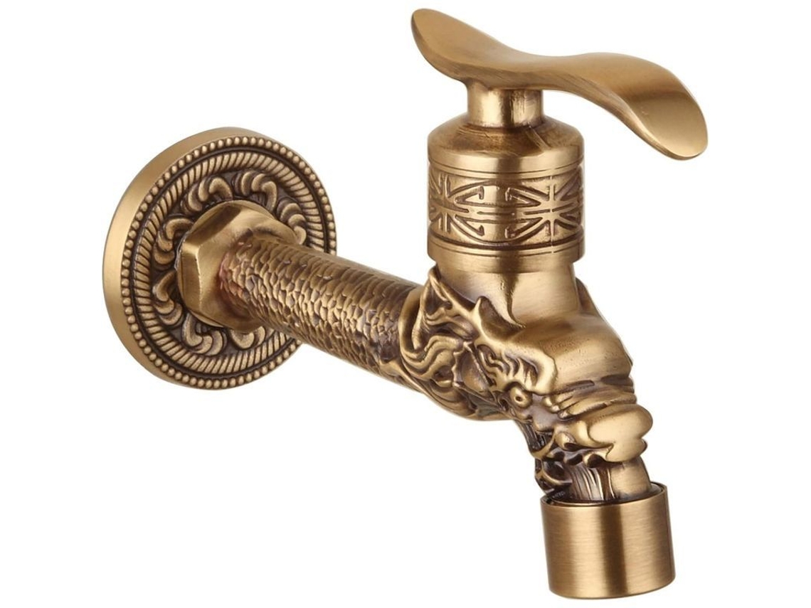 Grifo De Parede Antigo Latão Fregador De Água Fria Design Decorativo Dragão