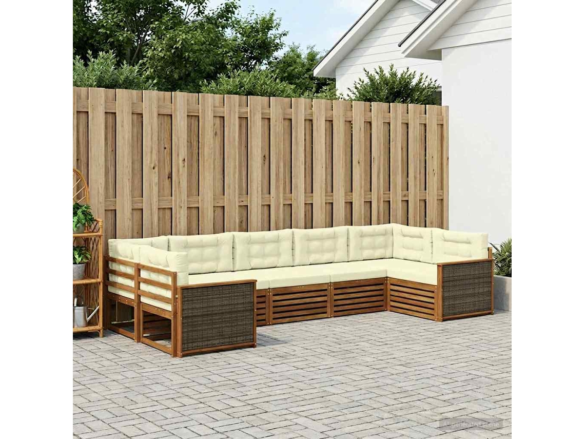 Vidaxl Conjunto De Sofás Para Exterior 7 Pcs Natural E Creme