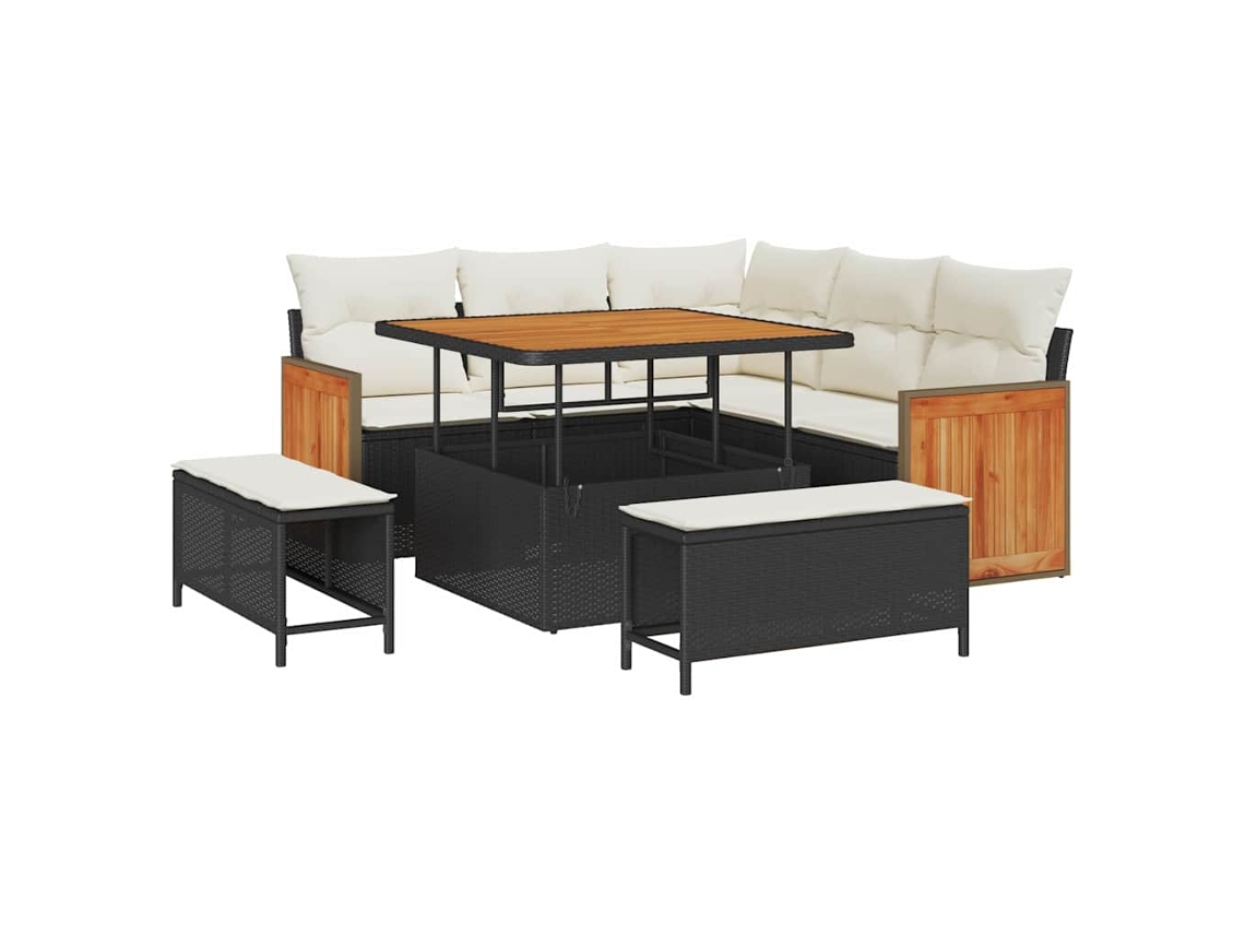 Maison Exclusive - Conjunto De Sofá De Jardim 9 Pcs Preto E Creme Vime Pe