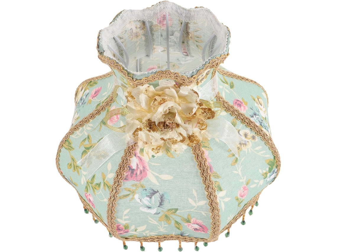 Tecido Verde Com Pérolas E Renda Para Candeeiros De Mesa Ou De Pé, Elegante Estilo Princesa, Cria Um
