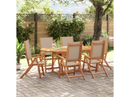 Conjunto 7 Peças De Jantar Para Jardim Acácia Maciça E Textilene Dkd Home Decor