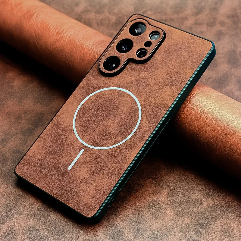 Capa Magnética De Couro Genuíno Samsung Para Celular (galaxy Note20 Ultra, Marrom Claro) Com Protetor De Lente Magsafe.