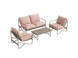 Conjunto de Jardim para 4 Pessoas: Sofá. Poltronas. Mesa. Metal. Rosa Ge