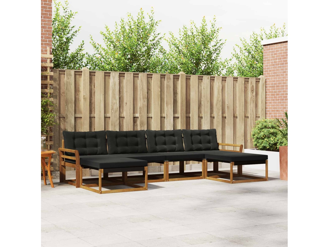 Vidaxl Conjunto De Sofás Para Exterior 6 Unid. Natural E Preto