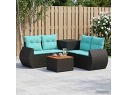 Vidaxl Conjunto De Sofás 6 Unid. Preto E Azul Rattan Poliéster E Aço