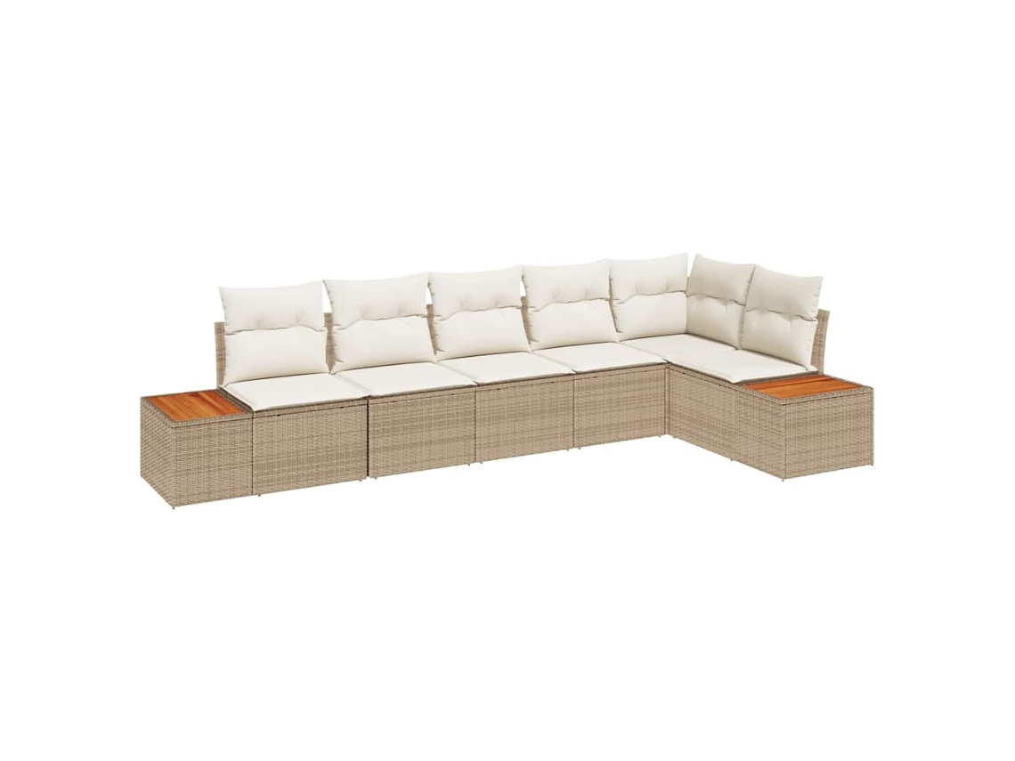 Conjunto 6 Sofá De Jardim Vidaxl Bege Vime Pe (319 X 154 X 85 Cm)