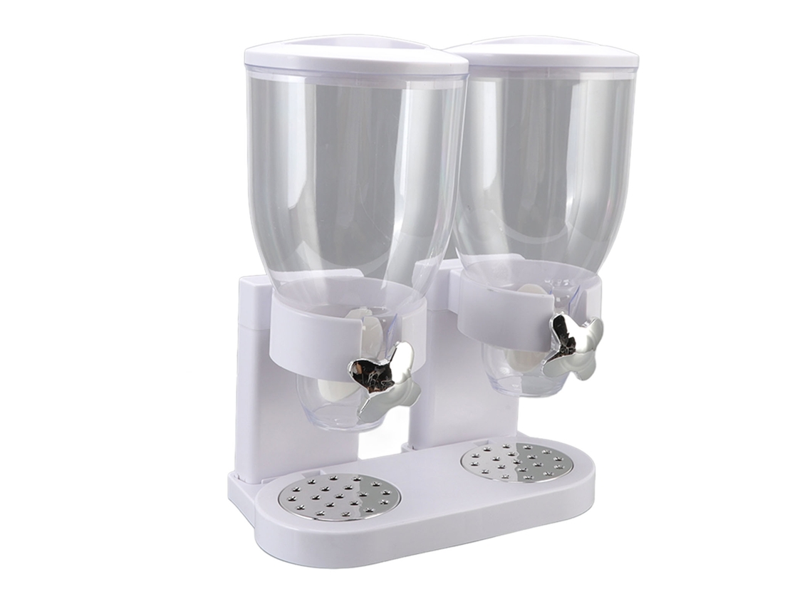 Dispensador De Cereal De Doble Contenedor Airtight Abs Con Operación De Tuerca Para Alimentos Secos, Cocina, Blanco