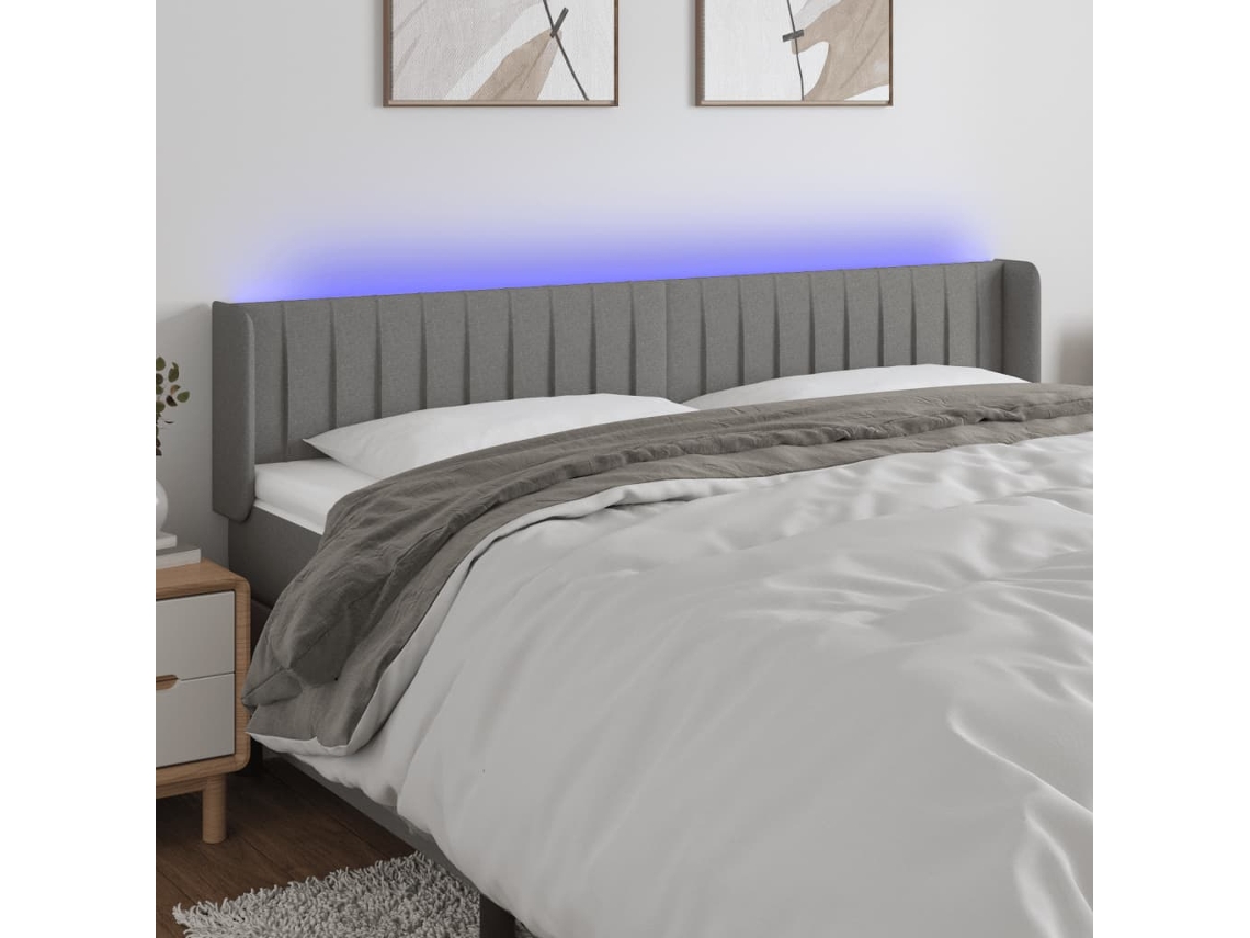 Cabeceira Cama C/ Luzes Led Tecido 163x16x78/88cm Cinza-escuro