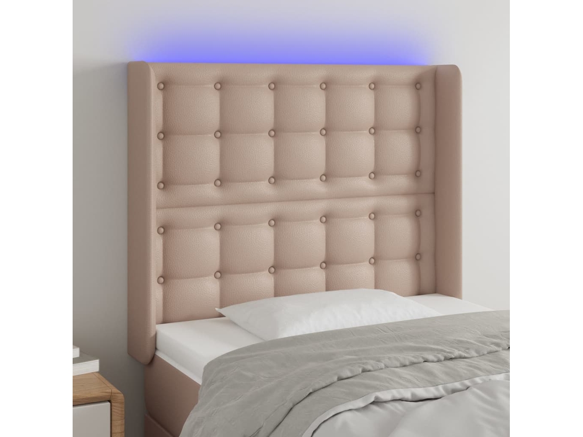 Vidaxl Cabeceira Cama C/ Led Couro Artif. 93x16x118/128 Cm Cappuccino