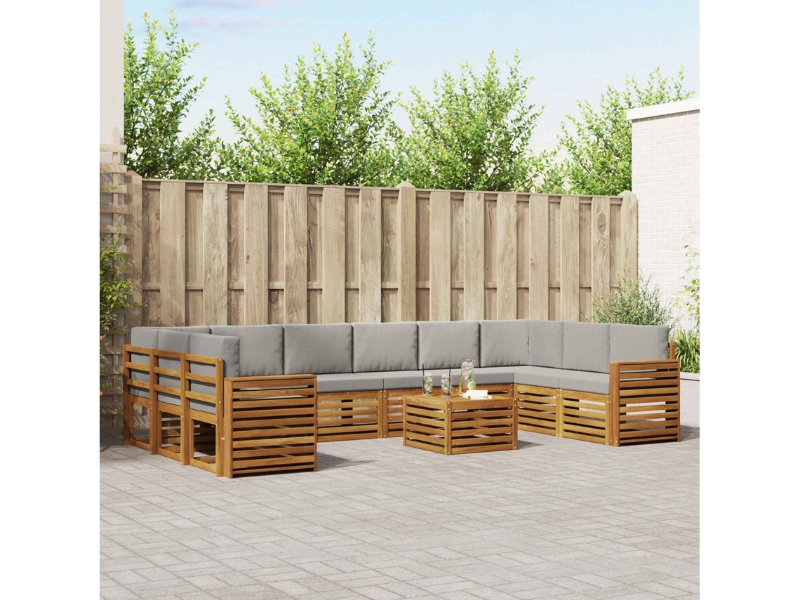 Vidaxl Conjunto De Sofás Para Exterior 11 Pcs Cinza Natural E Claro