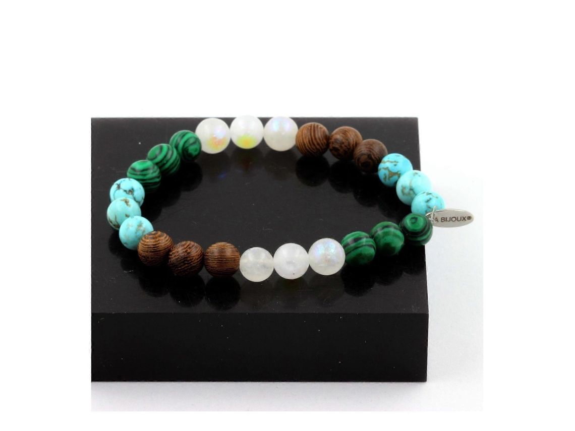 Pulseira De Contas De Pedra Da Lua Turquesa Malaquita Madeira 8 Mm Nostalgia88