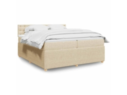 Vidaxl Cama Com Molas/colchão 200x200 Cm Tecido Cor Creme