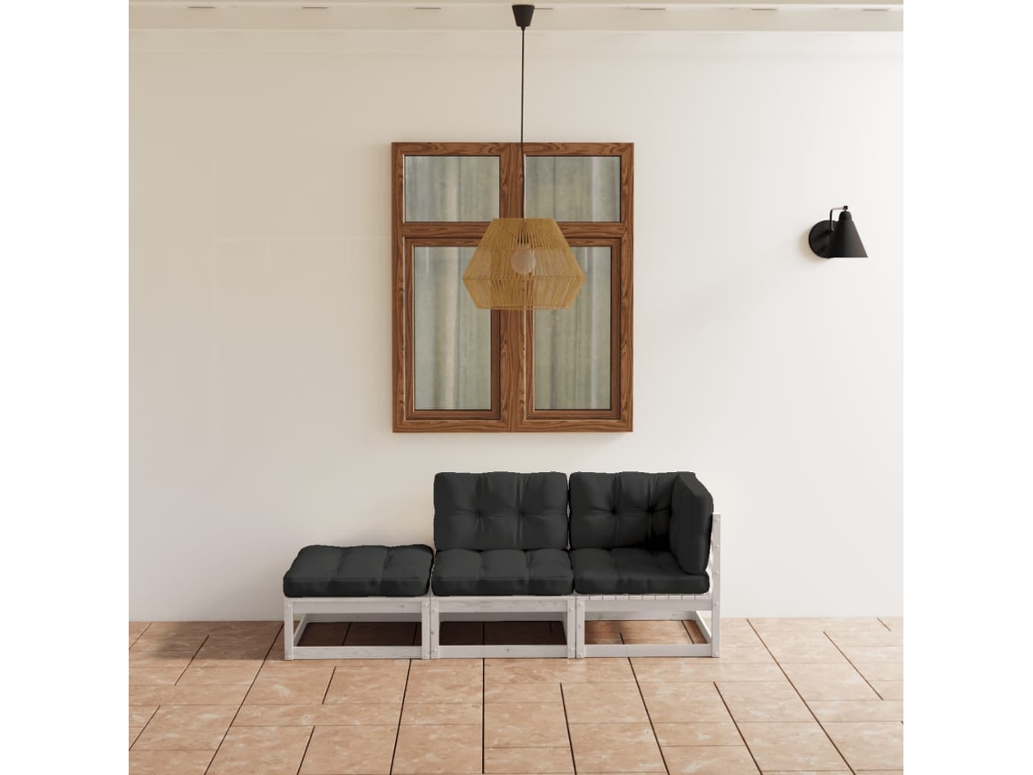 Vidaxl 3 Pcs Conjunto Lounge De Jardim C/ Almofadões Pinho Maciço
