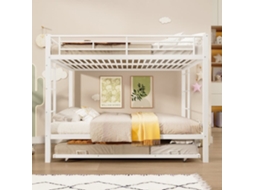 Beliche 140x200 Cm - Estrutura Em Ferro, Cama Com Cama Extraível, Grade Alta, Branco