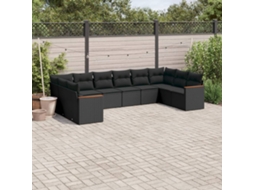 Jogo de Sofá Jardim 10 Peças C/ Almofadões Vime Pe Preto Dkd Home Decor