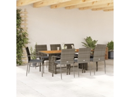 9 Pcs Conjunto De Jantar P/ Jardim C/ Almofadões Vime Pe Cinza Dkd Home Decor
