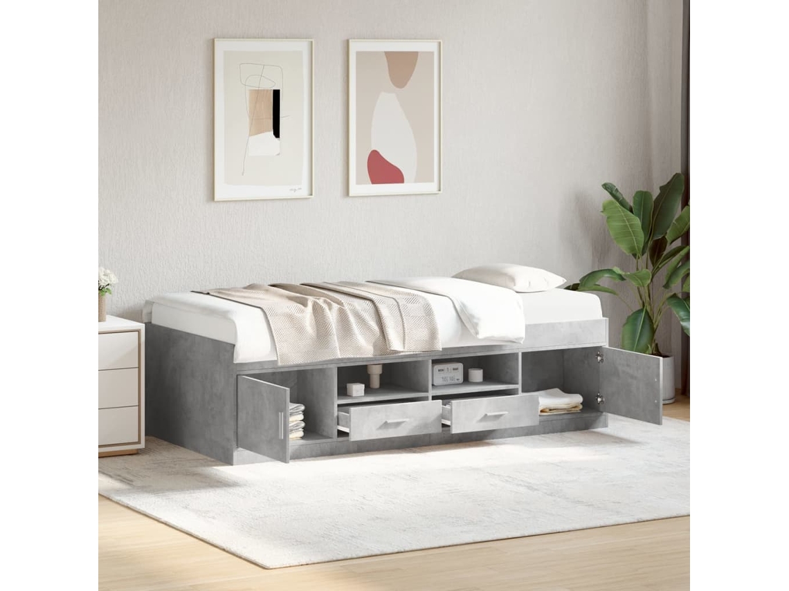 Vidaxl Sofá-cama Com Gavetas Sem Colchão 90x190 Cm Cinzento Cimento