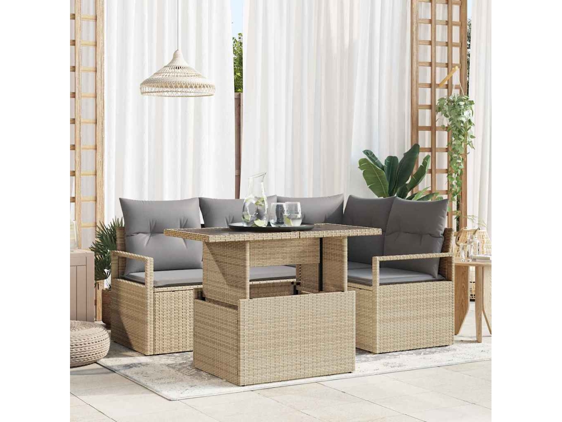Vidaxl Conjunto De Sofá De Jardim 5 Pcs Bege E Cinzento Claro Vime Pe