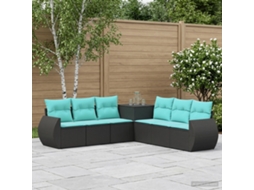 Vidaxl Conjunto De Sofás 7 Unid. Preto E Azul Rattan Poliéster E Aço