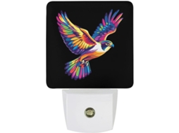 Luminária Noturna Colorida Em Formato De Pássaro Que Se Fixa Na Parede E Possui Sensor Crepuscular