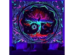 Tapiz Árbol De La Vida Mandala Sol Y Luna, Decoración Pared Reactiva Uv Hippie