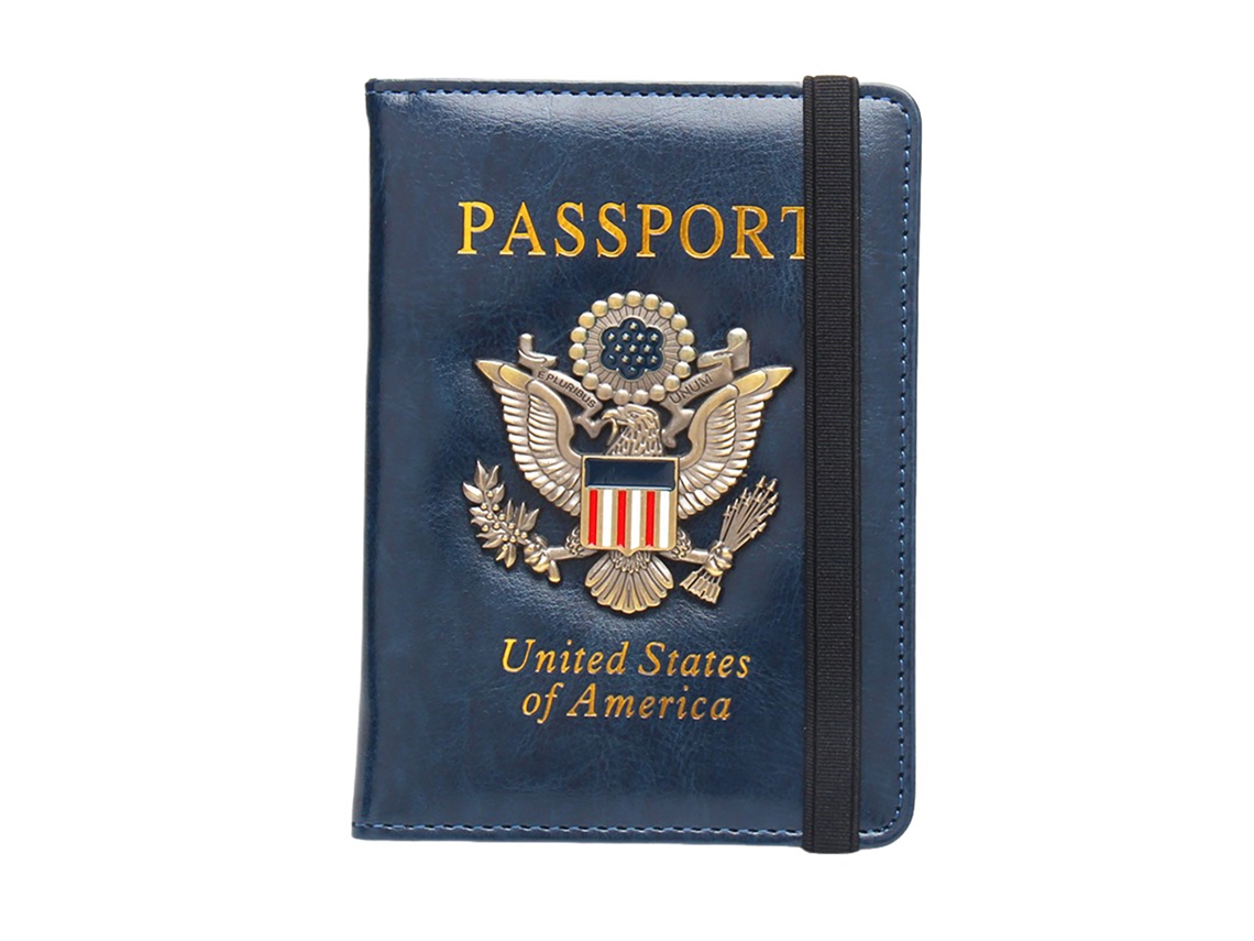 Porta-passaporte Rfid Para Viagens, Capa Inovadora Com Crachá Metálico 3d, Organizador Multifuncional De Documentos Viagem, Azul