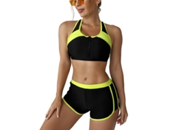Traje de Banho Two Piece Racerback Color Blocking Preto XL