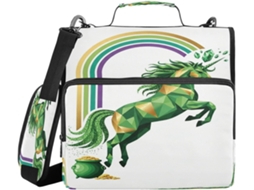 Organizador de mesa com vários bolsos para uso escolar, com estampa de unicórnio verde ou "Dia Feliz".