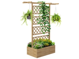 Cama Elevada para Horta com Treliça e Pérgola para Trepadeiras fundo aberto 160x55x183cm madeira natural BTFORUS