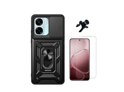 Kit Vidro Temperado Cleargorilasglass Capa De Proteção Militar Magnética Janela Suporte Magnético Com Pernas Gift4me Para Oppo A6 - Preto