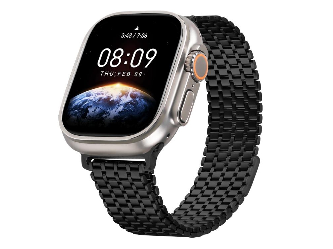 Bracelete Para Apple Watch 46/49/45/44mm - Aço Com 9 Esferas Magnéticas Preto