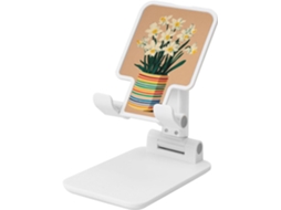 Suporte Dobrável Para Celular Com Narcisos Brancos Em Um Vaso Listrado Altura E Ângulo Ajustáveis Compatível Todos Os