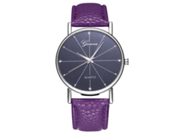 Relógio de pulso de quartzo com pulseira de couro PU simples e moderna para homens e mulheres, roxo.