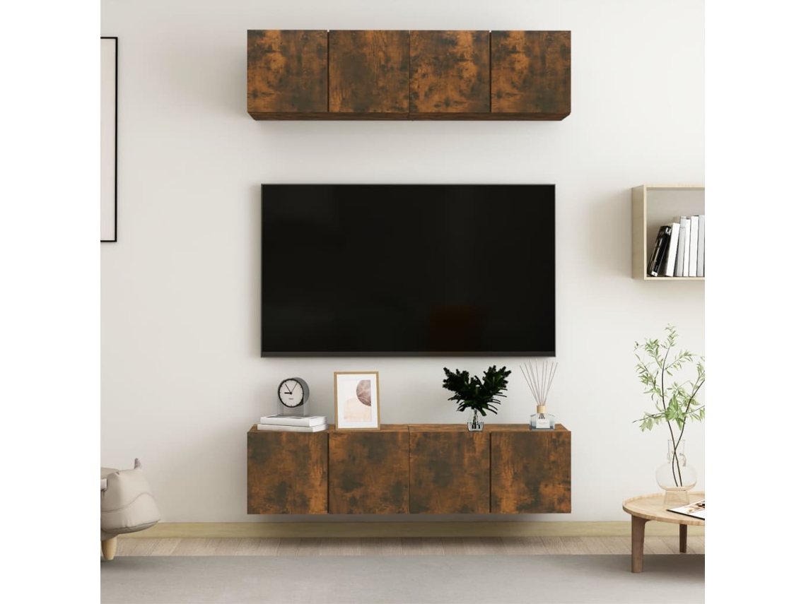 Vidaxl Móveis De Parede 4pcs 60x30x30cm Deriv. Madeira Carvalho Fumado