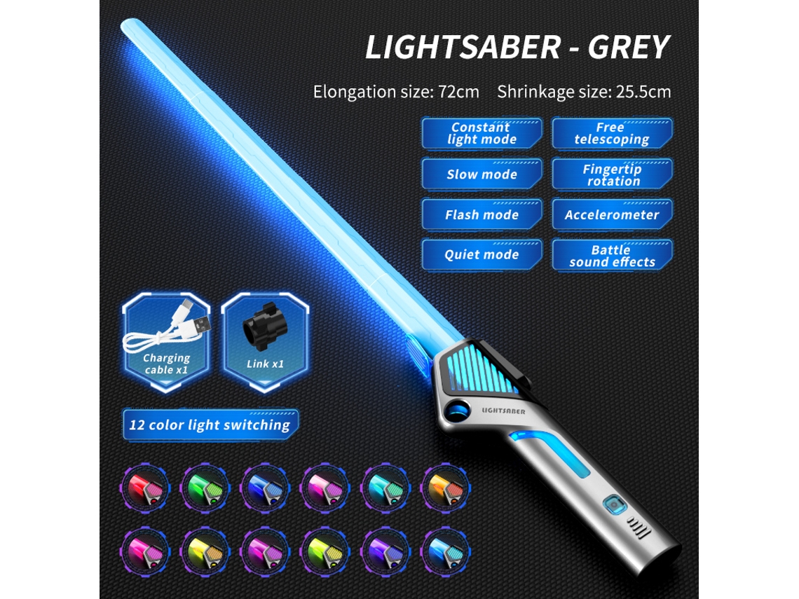 Espada Infantil Colorida Com Luzes, Telescópica, Musical E Laser 2 Em 1 Mdug (cinza)