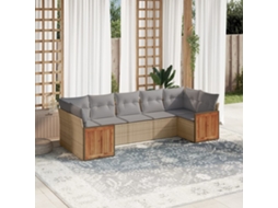 Vidaxl 7 Pcs Conjunto de Sofás P/ Jardim com Almofadões Vime Pe Bege