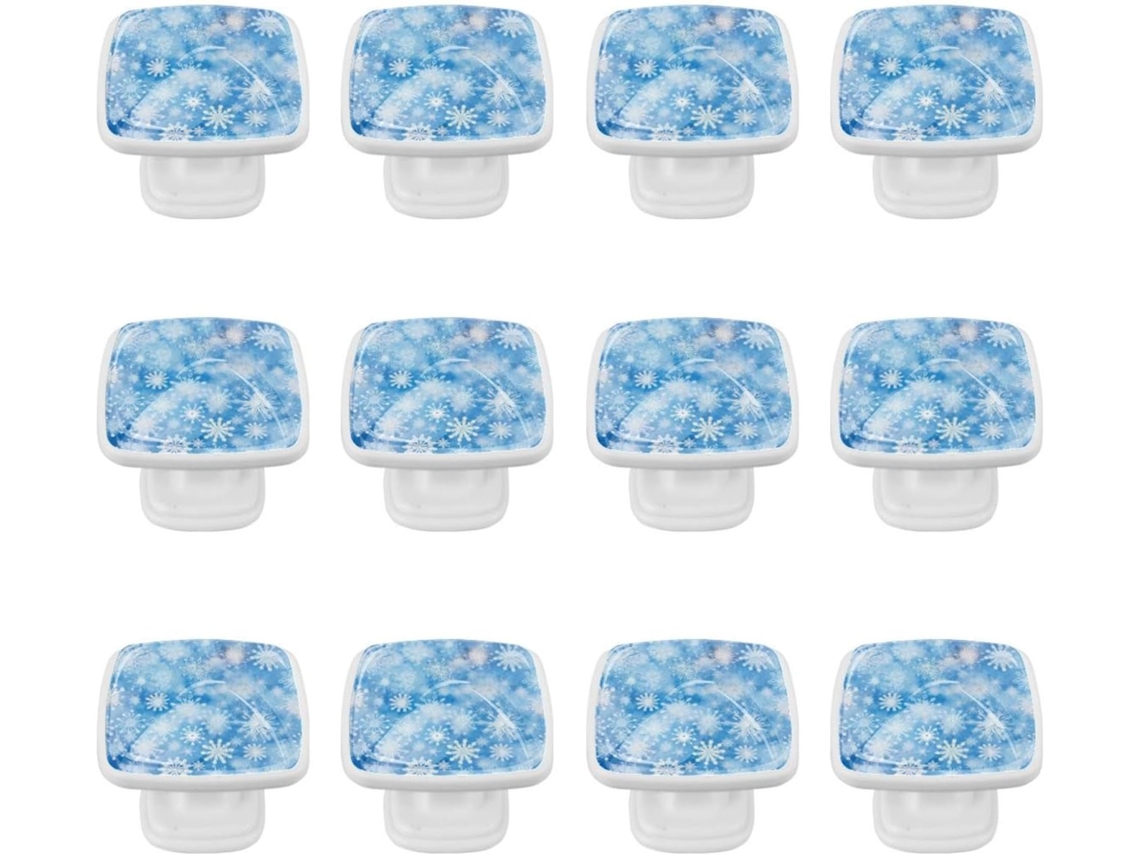 Puxadores E Botões Quadrados Para Gavetas Armários, Conjunto De 12 Peças, Com Flocos De Neve Azuis Feliz Natal, Para