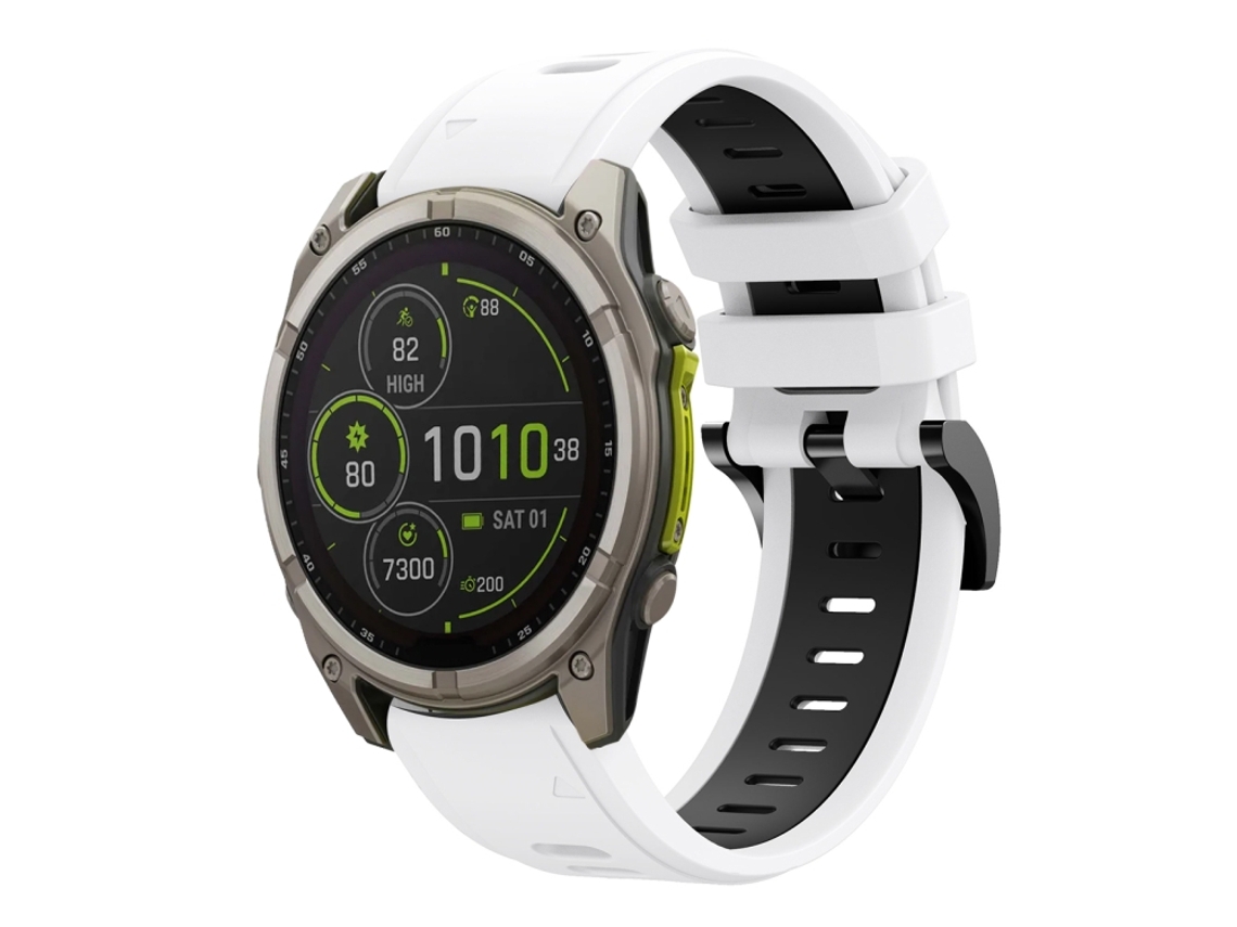Bracelete Para Garmin Fenix 8 Mip (47mm) - Silicone Esportivo - Duas Cores (22mm) Branco + Parte Traseira
