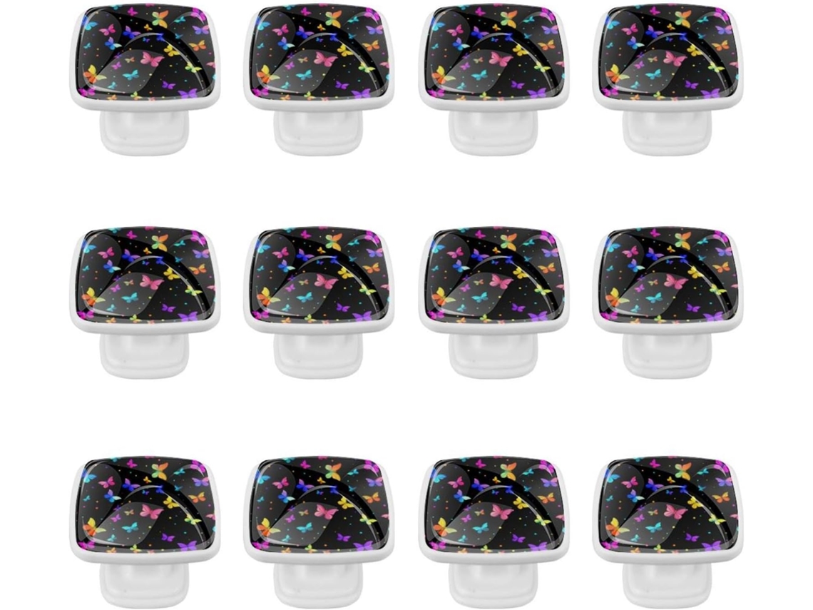Puxadores Quadrados Para Armários De Cozinha, Puxadores Para Gavetas De Cômoda, 12 Peças, Borboletas Abstratas Coloridas