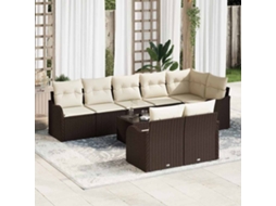 Vidaxl Conjunto de Sofá de Jardim com Almofada 9 Pcs Castanho e Branco