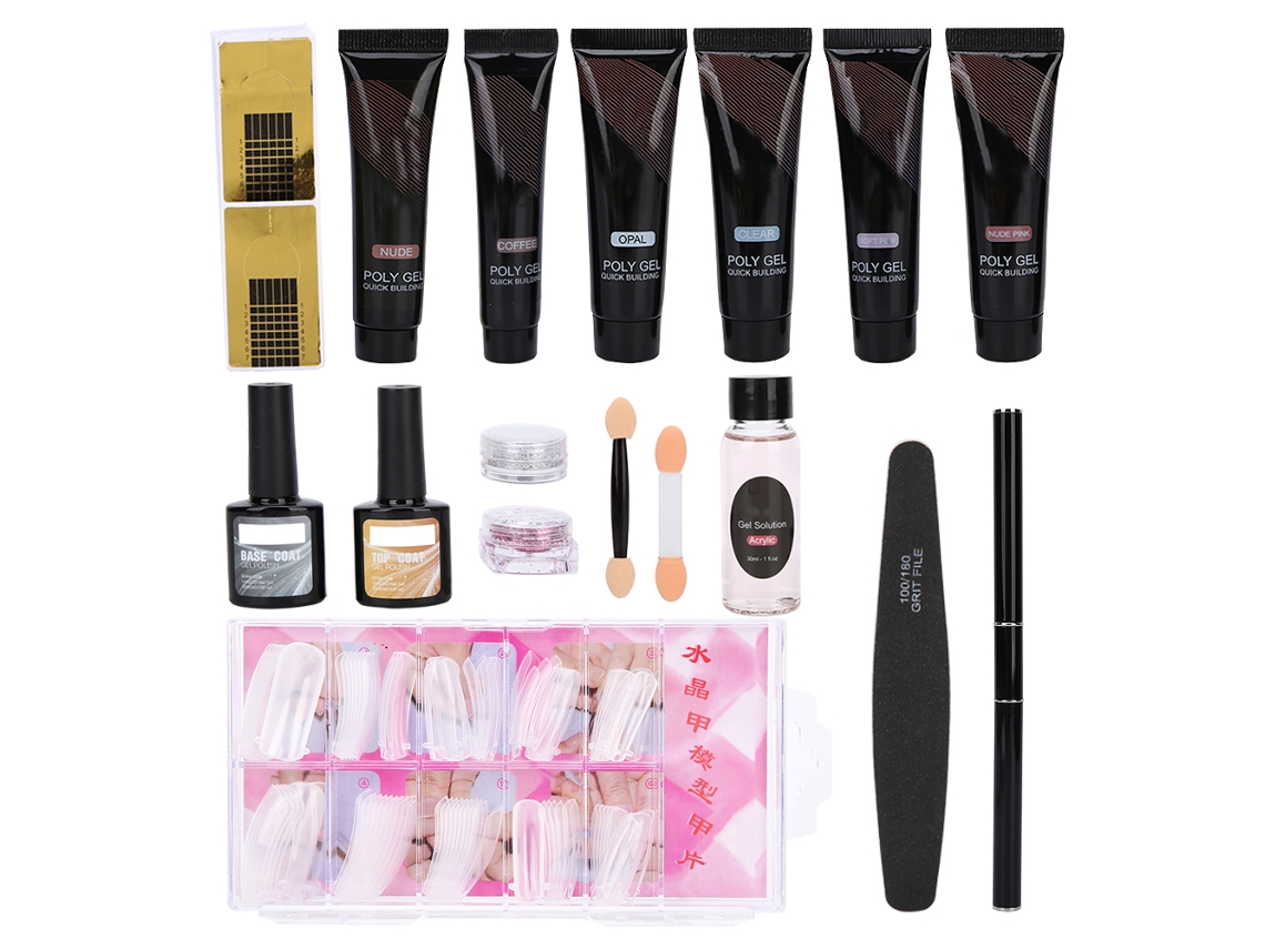 Conjunto De Ferramentas Para Extensões De Unhas Uv Gel Lija Tips Base Gel Pó Glitter Manicurea
